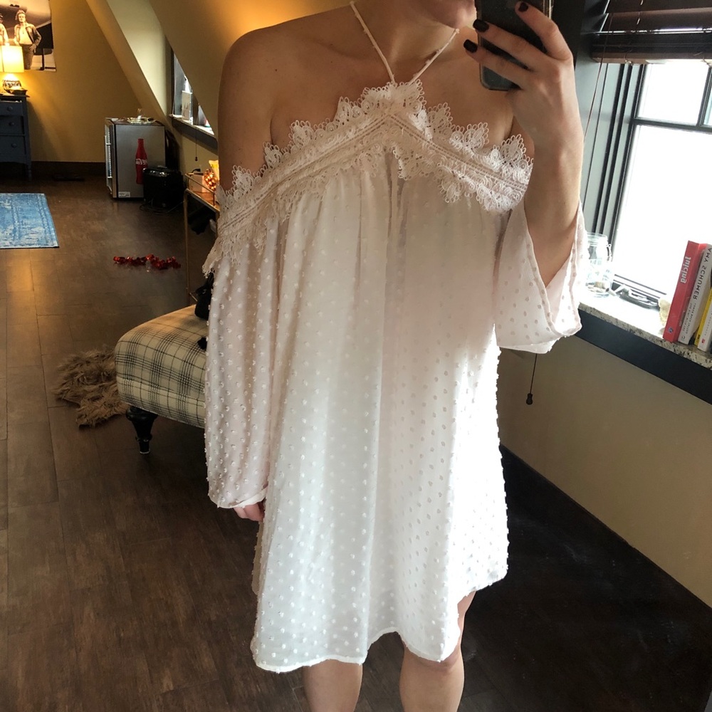 Light pink off shoulder flowy dress